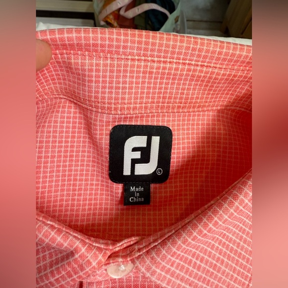 FOOTJOY Men's Coral/Pink grid pattern golf Polo shirt size L - Picture 3 of 12
